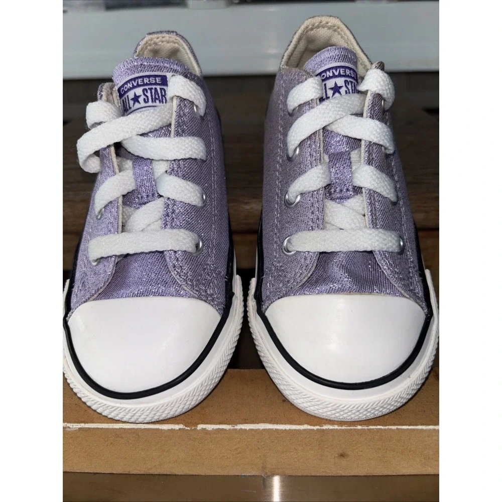 CONVERSE Chuck Taylor All Star Coated Glitter Violet Sneakers Kids Girls 8